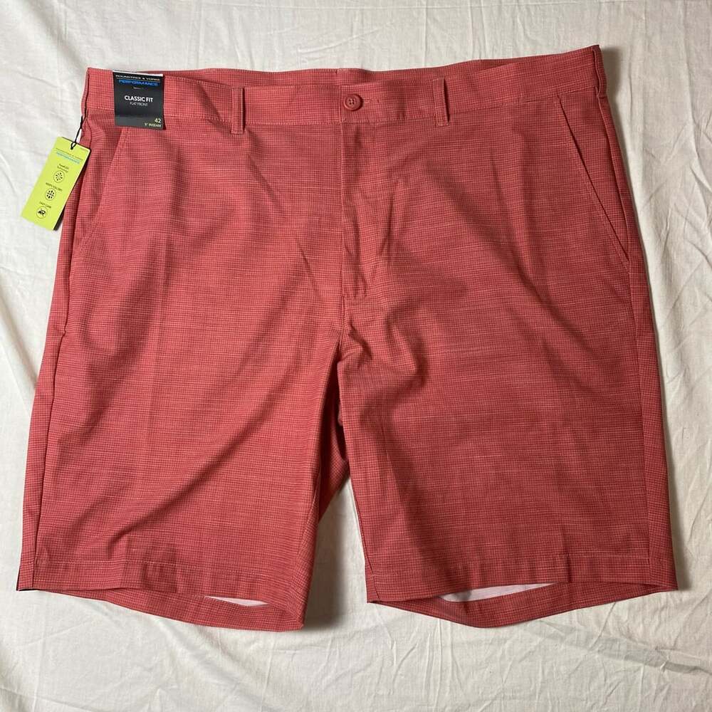 Roundtree And Yorke Performance Classic Fit Flat Front Shorts Red 42 New (1351)